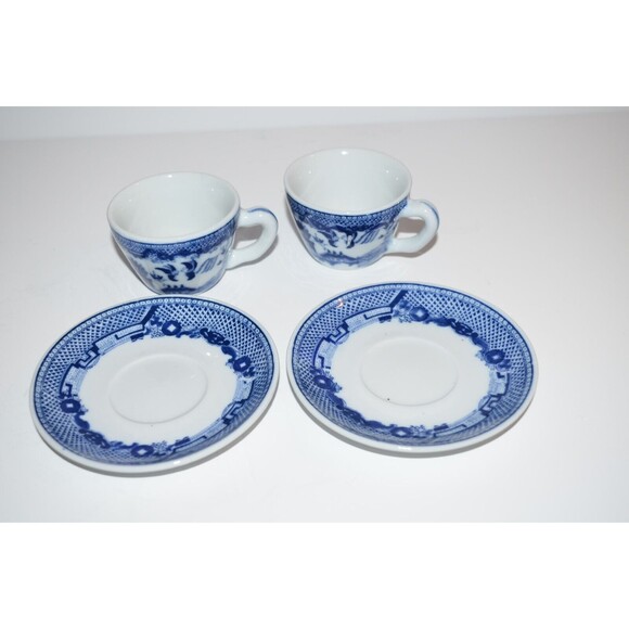Vtg Blue Willow Demitasse Cup & Saucer blue & white set of 2 Love Birds - Picture 8 of 10